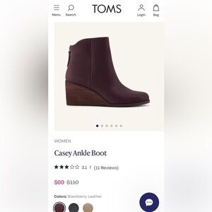 TOMS Women's Casey Ankle Boot - Blackberry Leather